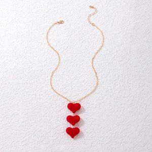 NEW Fashion Jewelry Red Velvet Heart Single Layer Necklac